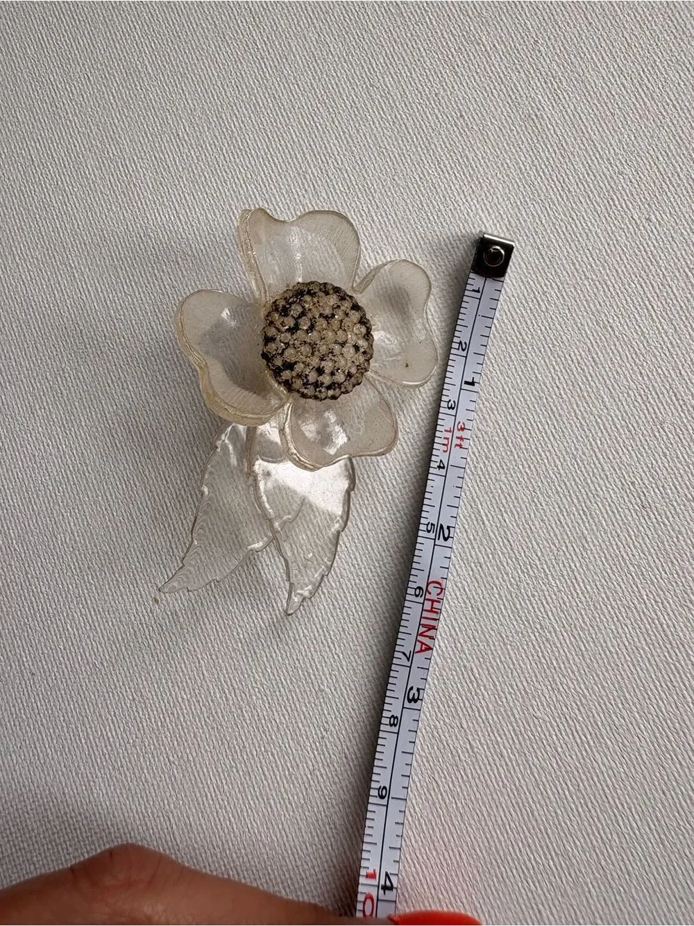 Vintage Clear Plastic Flower Brooch Pin Lucite Floral Retro Mod Statement Pin